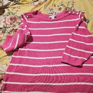 CJ Banks Vibrant Pink and Cream Knit Top